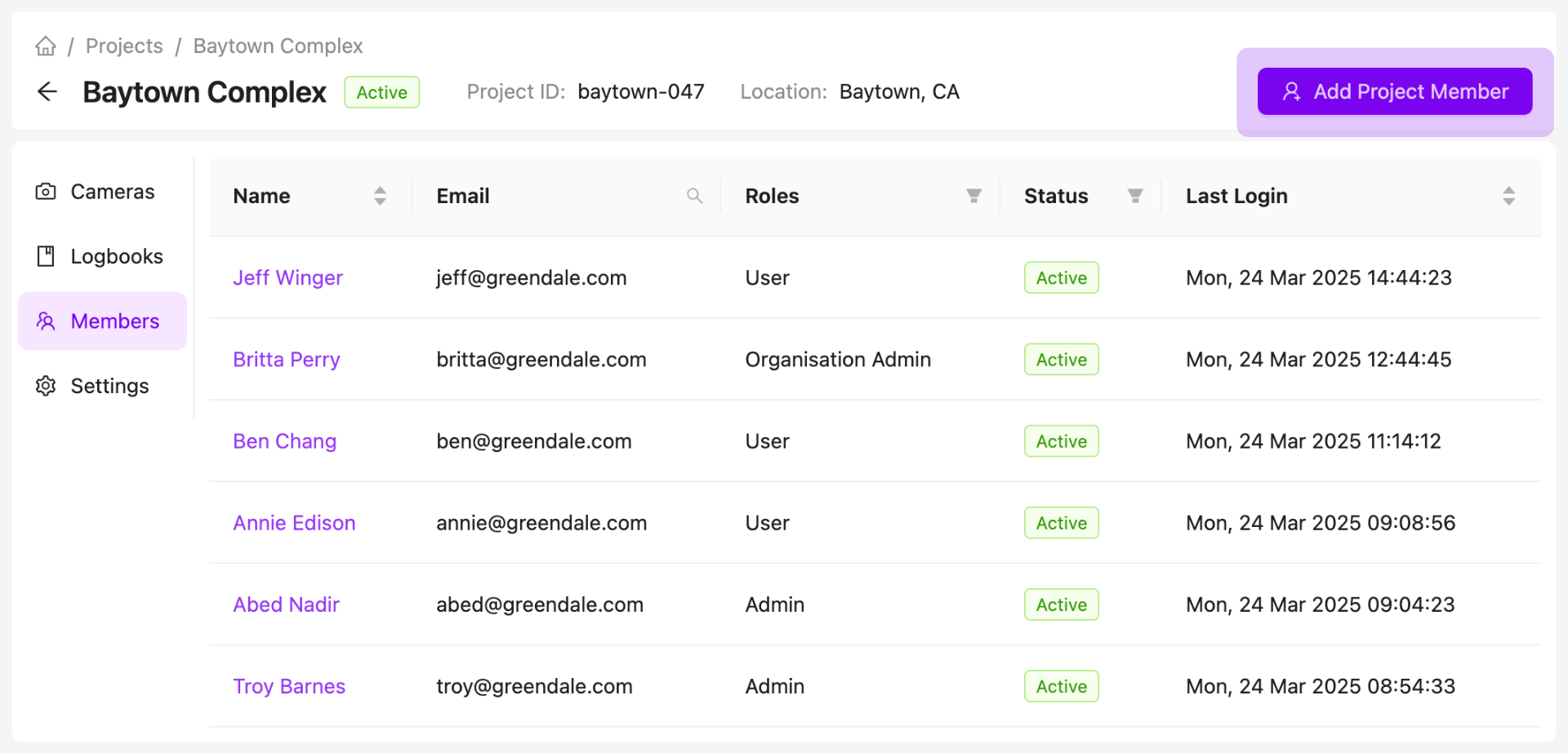 Project Members List Search