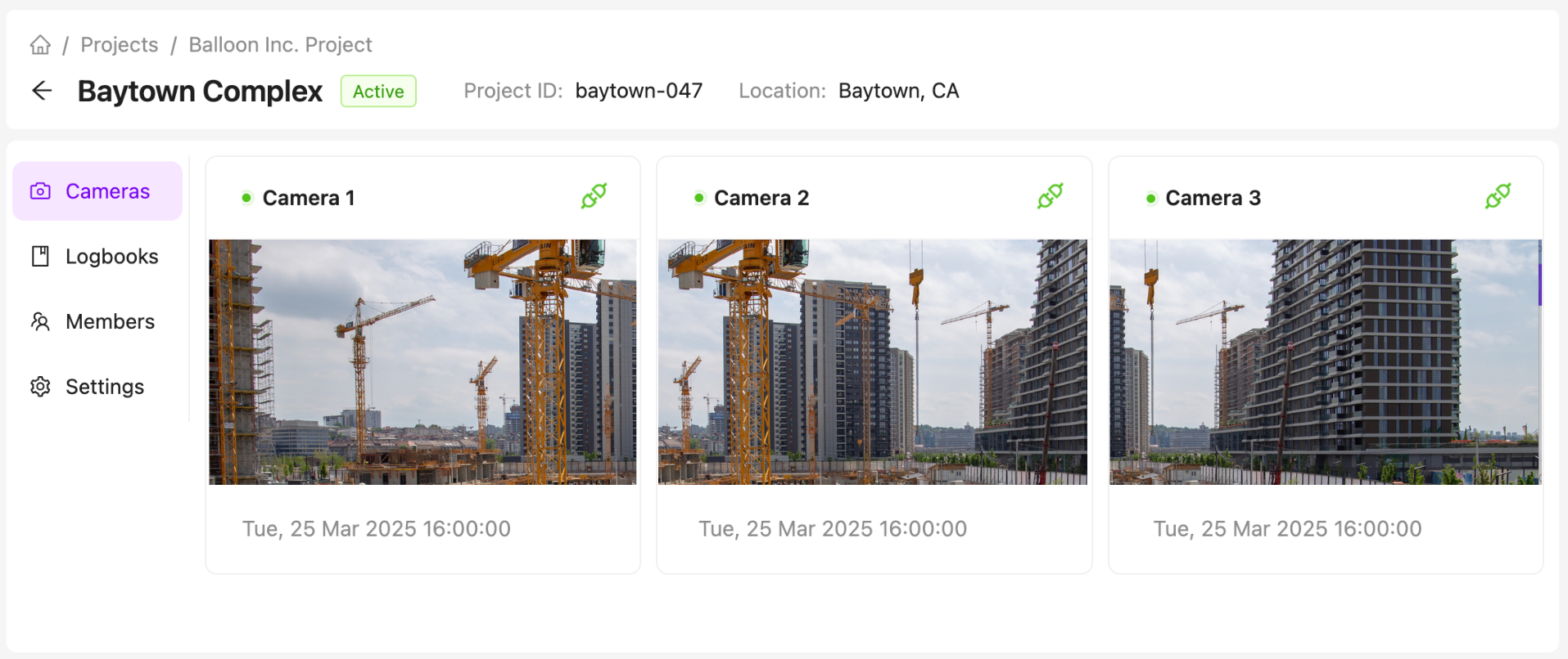 Project Cameras List