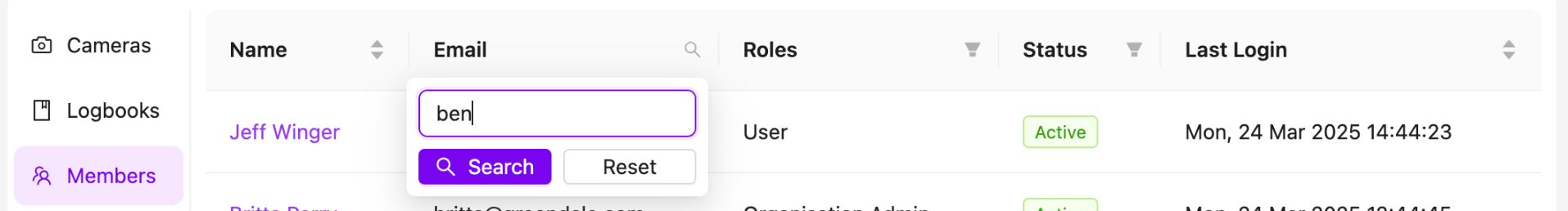 Project Members List Search