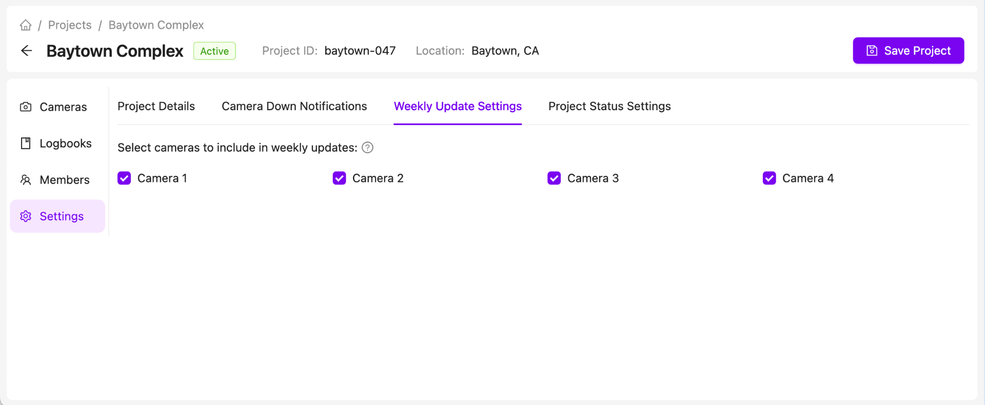 Project Weekly Update Settings